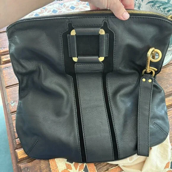 Jimmy Choo Black Leather Mave Foldover Clutch Carry Bag Authentic - Picture 13 of 17